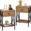 Nightstands, Modern End Side Tables,Night Stand with Drawer &Storage Shelf for Bedroom living Room Office Lounge, Black