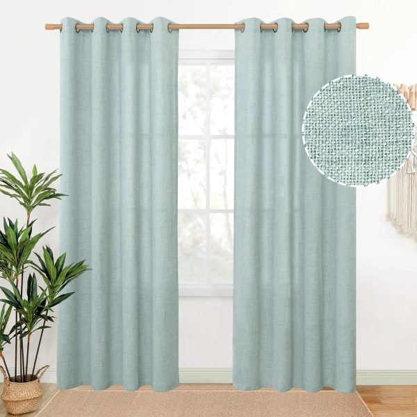 Natural Linen Curtains 63 Inch Length 2 Panels Bronze Grommet Linen Textured Short Window Drapes Light Filtering for Living Room Bedroom, 52 X 63 Inch