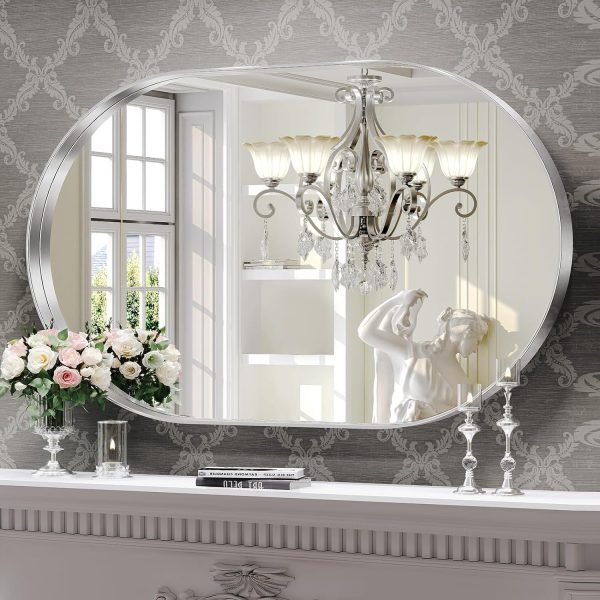 81316CkREBL._AC_SL1500 Black Oval Mirror for Bathroom Vanity 20x30 Inch, Matte Black Bathroom Mirrors for Wall Metal Frame, Wall Mounted Mirror for Bedroom Living Room Wall Decor Hang Vertical and Horizontal