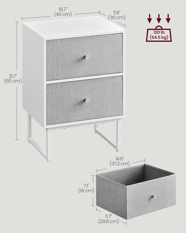 813NUIGaKFL._AC_SL1500 Nightstand, Bedside Table Small Dresser with Removable Fabric Drawers, End Table Side Table, Bedroom Furniture, Night Stand for Bedroom, Office, Cloud White and Dove Gray