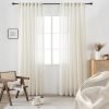 813SqWYiwaL._AC_SL1500 White Linen Sheer Curtains 96 Inch Length for Extra Wide Windows 84 Inch Width 2 Panel Back Tab Pocket Light Filter Semi Sheer Long Skinny Curtains for Living Room Rustic Farmhouse 8 FT Wide 84 x 96