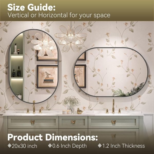 813zAdm2itL._AC_SL1500 Black Oval Mirror for Bathroom Vanity 20x30 Inch, Matte Black Bathroom Mirrors for Wall Metal Frame, Wall Mounted Mirror for Bedroom Living Room Wall Decor Hang Vertical and Horizontal