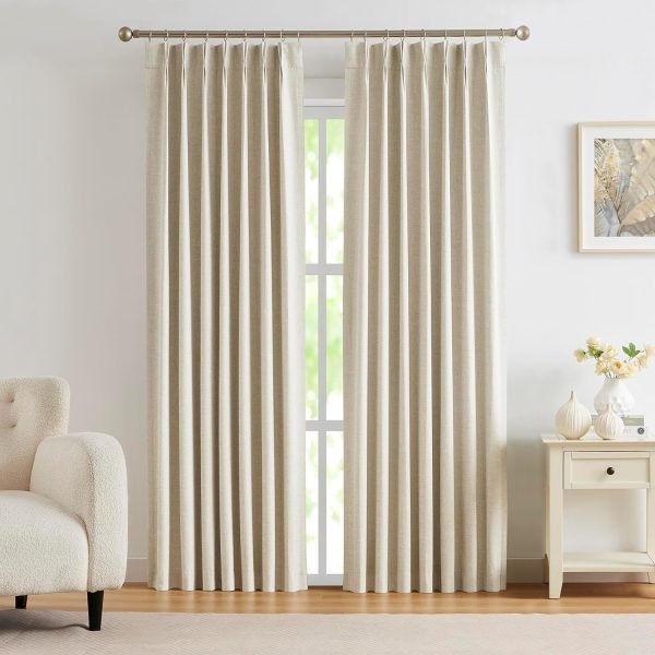 814j3csz4HL._AC_SL1500 Linen Blended Pinch Pleated Drapes,Blackout and Thermal Insulated Noise Reducing Pleated Curtains for Bedroom Nursery,Backtab 108 Inches with 9 Hooks,40"x108", 1 Panel,Natural Beige