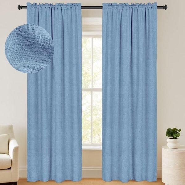 100% Blackout Shield Linen Blackout Curtains 84 Inches Long 2 Panels Set, Blackout Curtains for Bedroom, Thermal Insulated Rod Pocket Window Curtains & Drapes Living Room, 50W X 84L, Beige