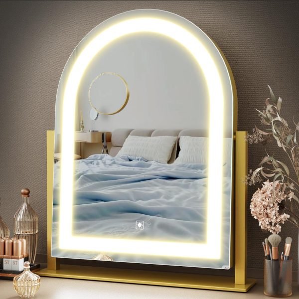 815WdpMaR1L._AC_SL1500 Makeup Vanity Mirror with Lights 15.2" Large LED Lighted Mirror, Hollywood Make Up Mirror with Lighting for Bedroom Tabletop, Smart Touch, Detachable 10X Magnification 360° Rotation, (White)