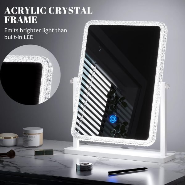 815yed_g9BL._AC_SL1500 Vanity Makeup Mirror with Lights, Lighted Make Up Mirror for Desk/Table, Rectangle Light Up Mirror with 3 Color Lighting Modes & Adjustable Brightness 13.6" x 16" (White)