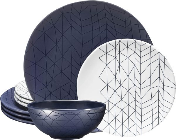 815yxh1F2IL._AC_SL1500 12 Piece Melamine Dinnerware Set - Durable, Dishwasher Safe Blue Plates and Bowls - Dining, Parties, Camping Dish Set Blue Planet Collection