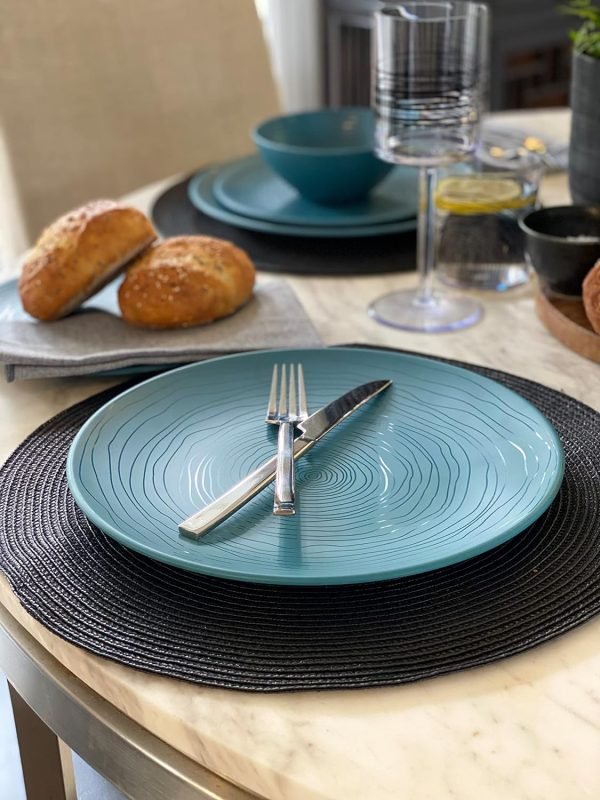 8169XNIW_PL._AC_SL1500 12 Piece Melamine Dinnerware Set - Durable, Dishwasher Safe Plates and Bowls - Casual Dining, Parties, Blue Dish Set Organica Blue Collection