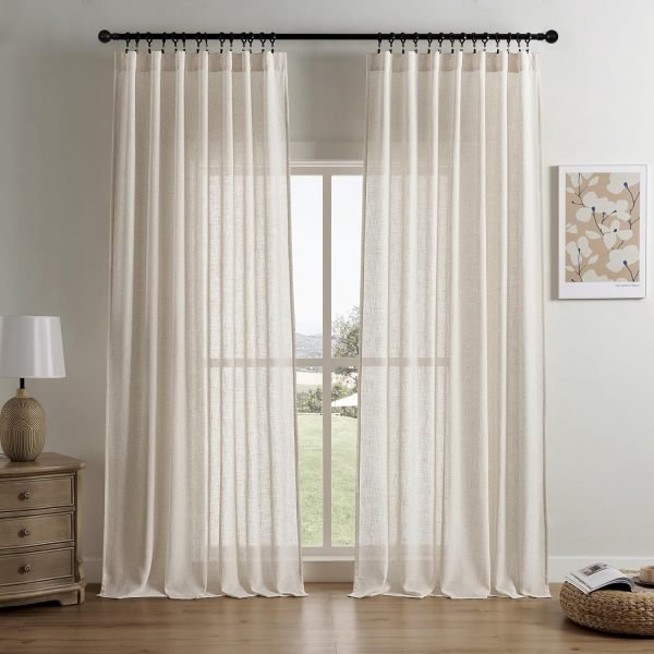 816FEV3u9mL._AC_SL1500 Linen Curtains for Living Room,Semi-Sheer Curtains 90 Inches Long,Living Room Curtains 2 Panel Sets,White Curtains Pinch Pleated Curtains & Drapes(W52 x L90 Inch, Off-White)