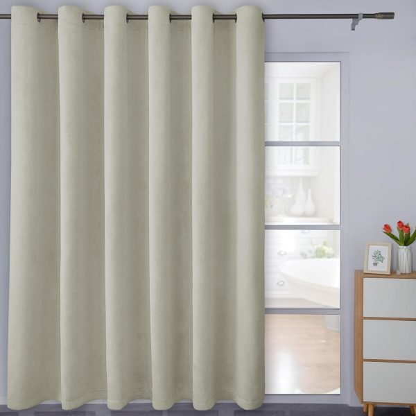Linen Textured 100% Blackout Curtain 100x96 Inch Extra Wide Patio Sliding Door Curtain Solid Thermal Insulated Room Curtain for Bedroom, Living Room (1 Panel, White)