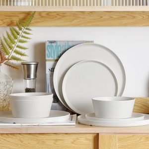816ThGyDiiL._AC_SL1500_298267e0-11f6-4ff5-a900-a28a3668bd0d 12Pcs Melamine Dinnerware Set, White Dinnerware Set Indoor and Outdoor Use Plates and Bowls Sets For 4 Dishes Camping Dishwasher Safe BPA Free(Sage White)