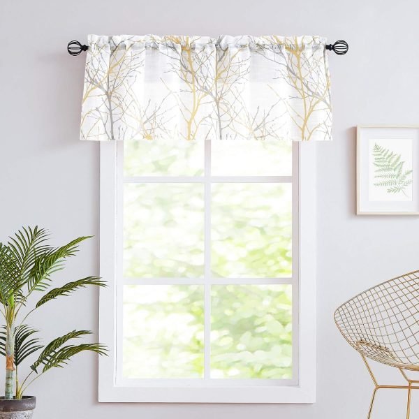 Tree Print Yellow Grey and White Curtains for Living Room Windows - Linen Textured Grommet Branches Pattern Window Treatment Set for Bedroom - 50" W x 96" L - (2 Panels)