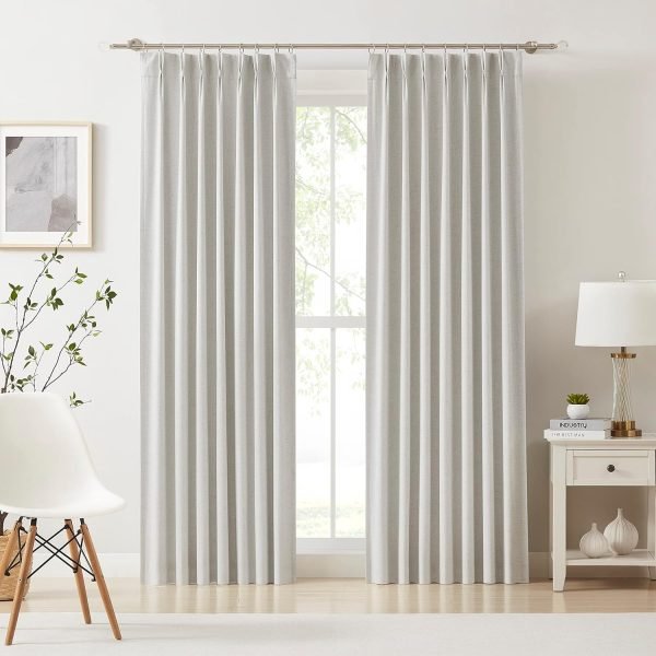 817-Vzc7YhL._AC_SL1500 Linen Blended Pinch Pleated Drapes,Blackout and Thermal Insulated Noise Reducing Pleated Curtains for Bedroom Nursery,Backtab 108 Inches with 9 Hooks,40"x108", 1 Panel,Natural Beige