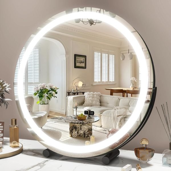 13 Inch Vanity Mirror with Lights, LED Makeup Mirror for Bedroom Makeup, Light up Mirror Smart Touch Control 3 Colors Dimmable, 360 Rotation (White)