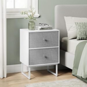 Nightstand, Bedside Table Small Dresser with Removable Fabric Drawers, End Table Side Table, Bedroom Furniture, Night Stand for Bedroom, Office, Cloud White and Dove Gray