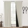 Blackout Curtains 96 Inches Long 2 Panel Set for Living Room,Black Out Room Darkening Thermal Pleated Back Tab Hooks Rings Pleat 8 FT Track Ceiling to Floor Length Curtains for Bedroom Window,Cream
