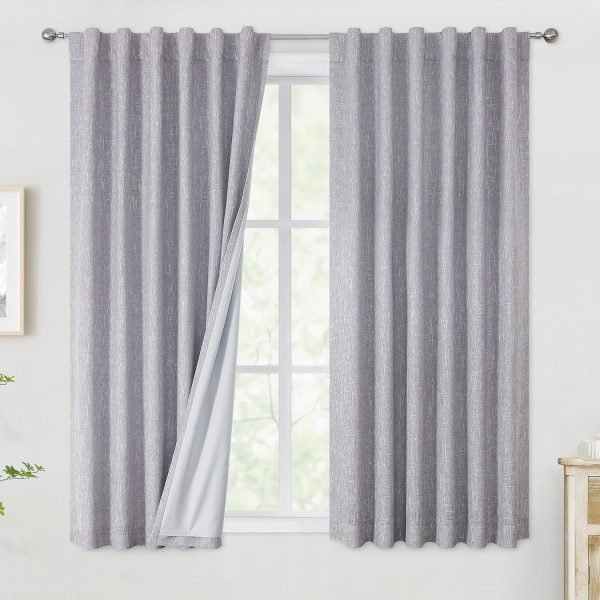 Chambray Blue Full Blackout Curtains 84 inch for Bedroom Living Room Darkening Soundproof Window Panels Thermal Insulated Rod Pocket Back Tab Grayish Blue Drapes 2 Panels 50" Wx84 L