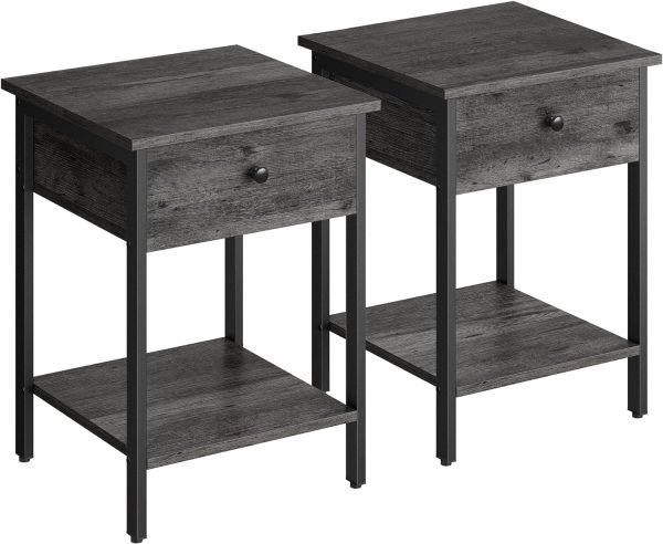 Bedside Table with Drawer, Side Table, End Table, for Bedroom, Office, Industrial, Camel Brown and Black ULET055B50