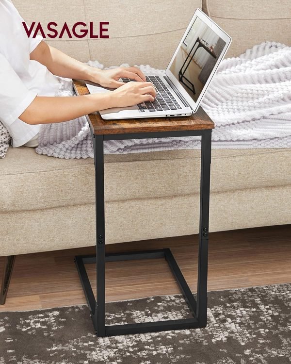 81CuIVkfeTL._AC_SL1500 C-Shaped End Table, Small Side Table for Couch, Sofa Table with Metal Frame for Living Room, Bedroom, Bedside, Rustic Brown and Black