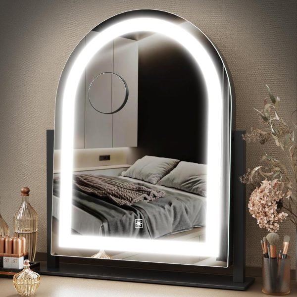 81DP4Mosx4L._AC_SL1500 Makeup Vanity Mirror with Lights 15.2" Large LED Lighted Mirror, Hollywood Make Up Mirror with Lighting for Bedroom Tabletop, Smart Touch, Detachable 10X Magnification 360° Rotation, (White)