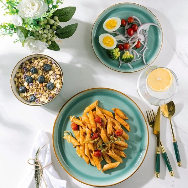 Ceramic Dinnerware Sets, 12 Pieces Sapphire Blue Stoneware Dinnerware Set, Plates and Bowls Sets, Dishwasher & Microwave Safe | Service for 4