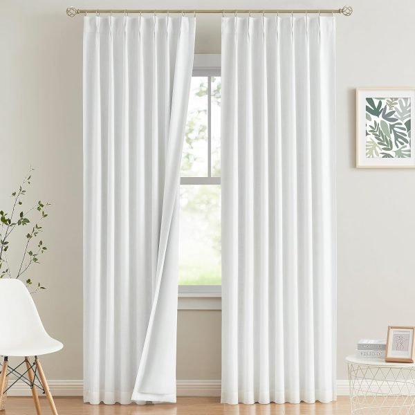 Natural Full Blackout Curtains Linen Blended Darkening Window Curtains 84 inch for Living Room Bedroom Thermal Insulated Pinch Pleat Drapes with Hooks 2 Panel 40"Wx84"L