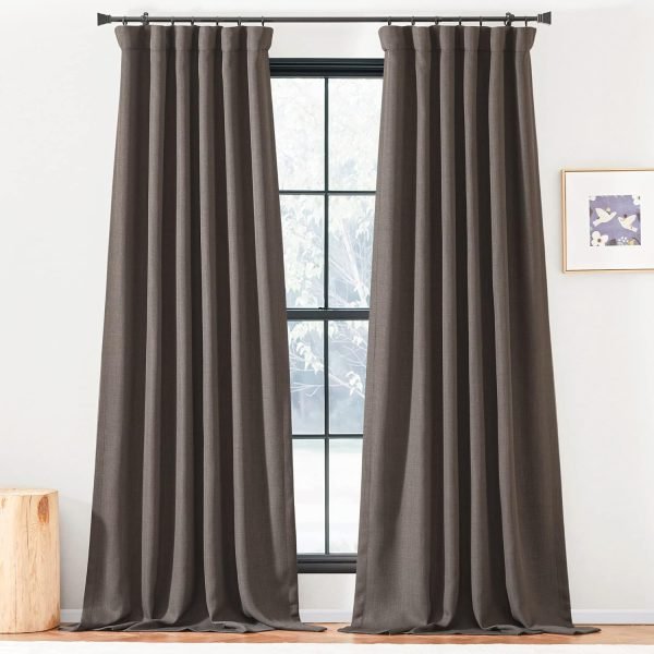 Faux Linen Curtains 90 inches Long for Doorway, Pinch Pleated Thick Room Darkening Window Treatments Noise Reducing Privacy for Living Room/Bedroom, Natural, W34 x L90, 2 Panels