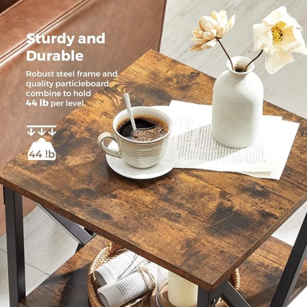 81Hr1YyxcJL._AC_SL1500 Three-Tier Nightstand with Storage, S-Shaped Steel Frame Coffee Table, Suitable for Living Room and Bedroom, 15.7 x 15.7 x 23.6 inches, Farmhouse Style, Rustic Brown and Black