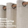 Natural Linen Curtains 63 Inch Length 2 Panels Bronze Grommet Linen Textured Short Window Drapes Light Filtering for Living Room Bedroom, 52 X 63 Inch