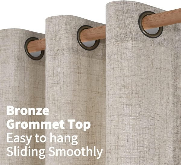 Natural Linen Curtains 63 Inch Length 2 Panels Bronze Grommet Linen Textured Short Window Drapes Light Filtering for Living Room Bedroom, 52 X 63 Inch