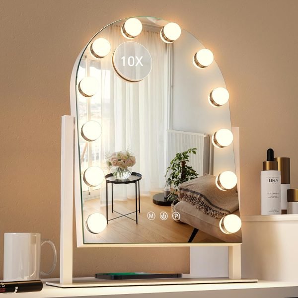 Makeup Mirror with Lights, Vanity Mirror with Lights, Lighted Makeup Mirror, 3 Color Modes, Dimmable Light,360° Rotation