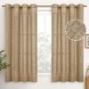 Natural Linen Curtains 63 Inch Length 2 Panels Bronze Grommet Linen Textured Short Window Drapes Light Filtering for Living Room Bedroom, 52 X 63 Inch