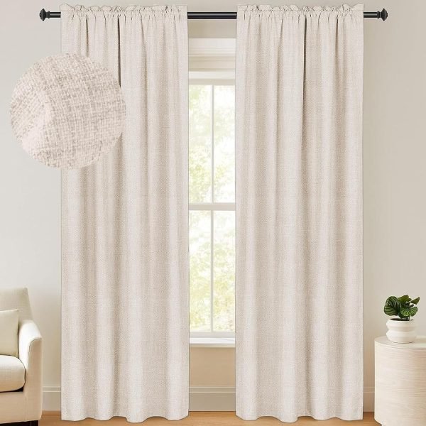100% Blackout Shield Linen Blackout Curtains 84 Inches Long 2 Panels Set, Blackout Curtains for Bedroom, Thermal Insulated Rod Pocket Window Curtains & Drapes Living Room, 50W X 84L, Beige