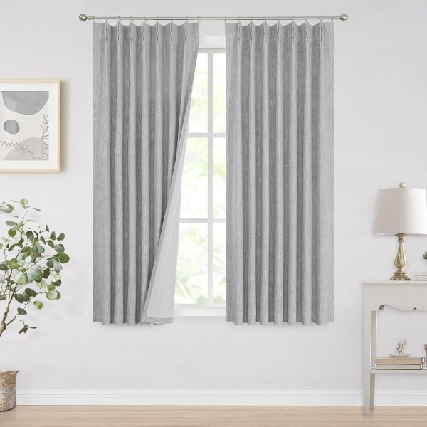 Natural Full Blackout Curtains Linen Blended Darkening Window Curtains 84 inch for Living Room Bedroom Thermal Insulated Pinch Pleat Drapes with Hooks 2 Panel 40"Wx84"L