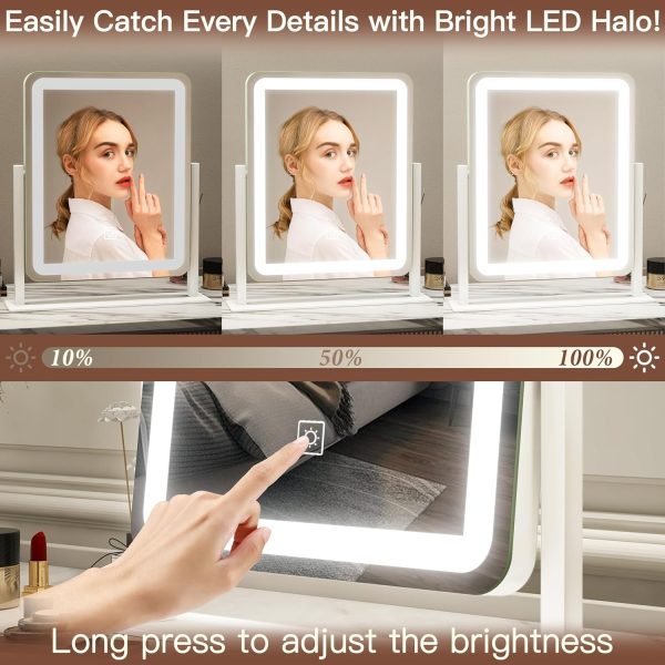 81O-7Cxej2L._AC_SL1500 Vanity Mirror with Lights - 15"x12.6" LED Lighted Makeup Mirror, Large Makeup Mirror with Lights, Touch Screen with 3-Color Lighting, Dimmable, for Vanity Desk Tabletop, Bedroom