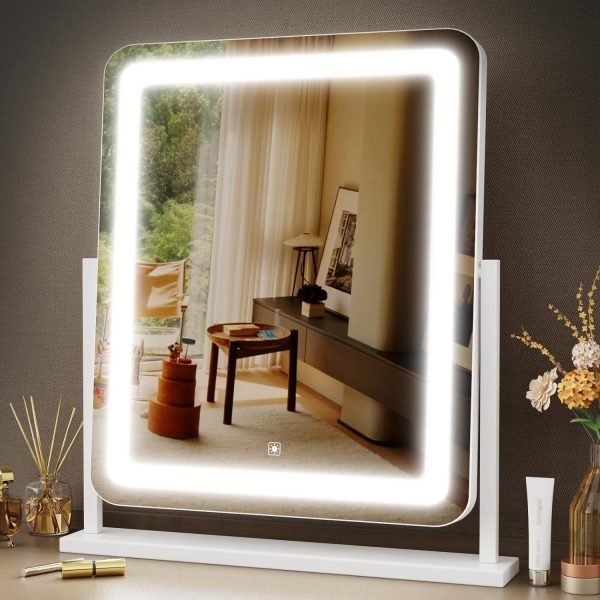 81O_szni2-L._AC_SL1500 Makeup Vanity Mirror with Lights 15.2" Large LED Lighted Mirror, Hollywood Make Up Mirror with Lighting for Bedroom Tabletop, Smart Touch, Detachable 10X Magnification 360° Rotation, (White)