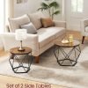 Small Coffee Table Set of 2, Round Coffee Table with Steel Frame, Side End Table for Living Room, Bedroom, Office, Rustic Brown and Black