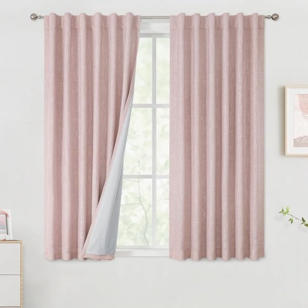 Chambray Blue Full Blackout Curtains 84 inch for Bedroom Living Room Darkening Soundproof Window Panels Thermal Insulated Rod Pocket Back Tab Grayish Blue Drapes 2 Panels 50" Wx84 L