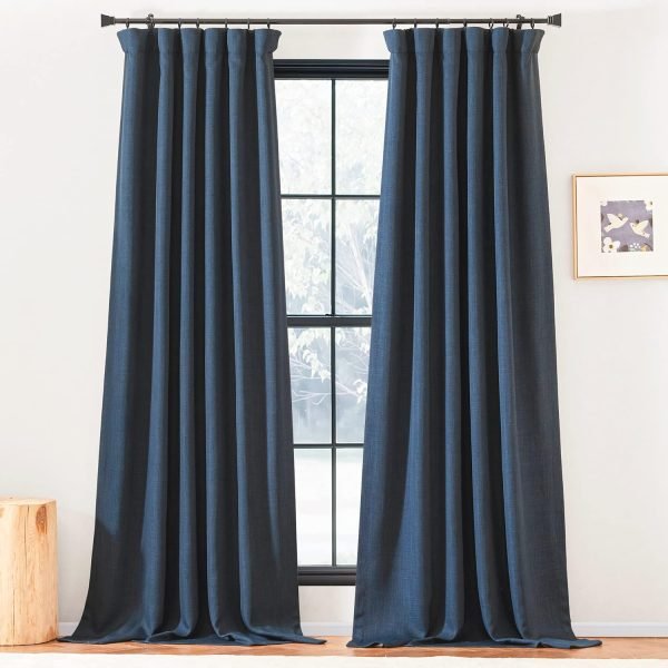 Faux Linen Curtains 90 inches Long for Doorway, Pinch Pleated Thick Room Darkening Window Treatments Noise Reducing Privacy for Living Room/Bedroom, Natural, W34 x L90, 2 Panels