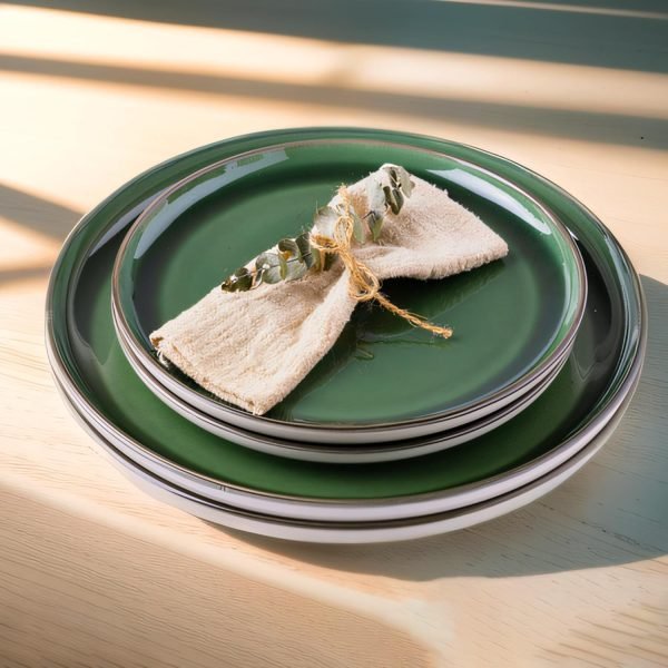 Ceramic Dinnerware Sets, 12 Pieces Emerald Green Stoneware Dinner Set, Plates and Bowls Sets, Dishwasher & Microwave Safe | Service for 4