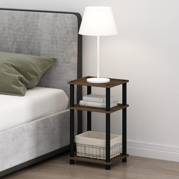 3-Tier Open Storage Nightstand, 1-Pack, Plastic Poles, Sonoma Oak/White