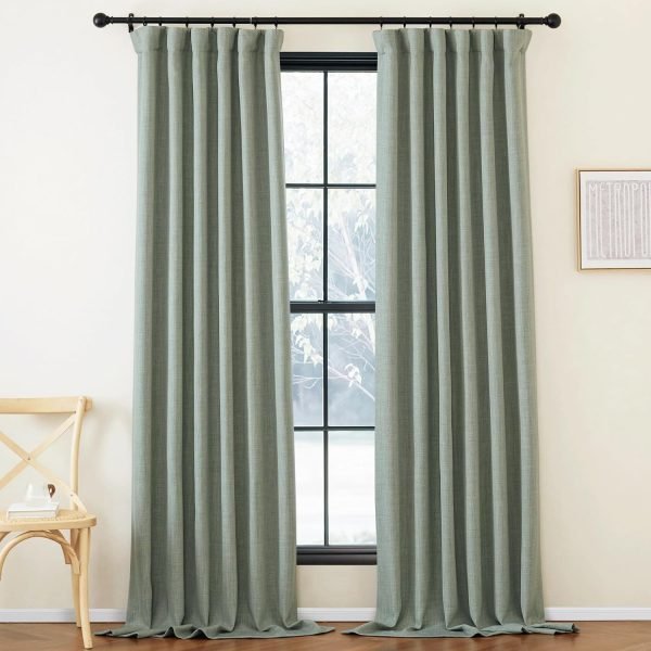 Faux Linen Curtains 90 inches Long for Doorway, Pinch Pleated Thick Room Darkening Window Treatments Noise Reducing Privacy for Living Room/Bedroom, Natural, W34 x L90, 2 Panels