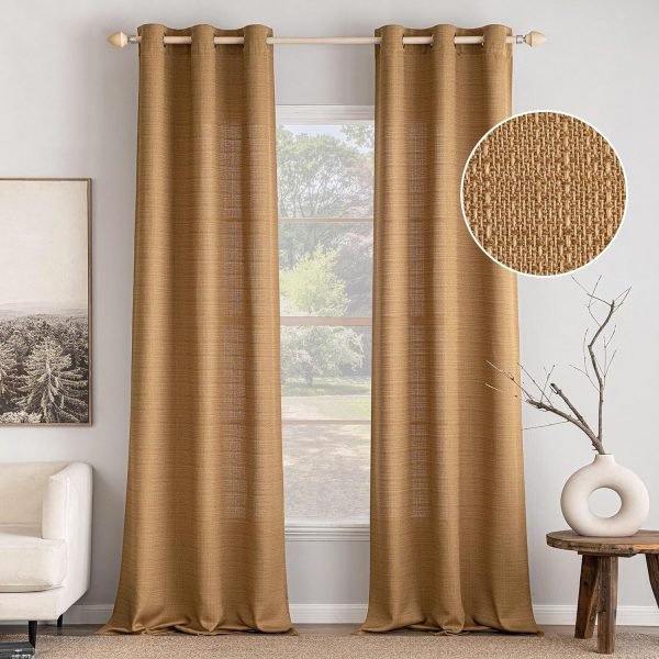 White Faux Linen Textured Curtains 72 Inch Length 2 Panels Set for Living Room Bedroom Privacy Casual Weave Farmhouse Burlap Semi Sheer Grommet Top Light Filtering Window Drapes, W37 x L72