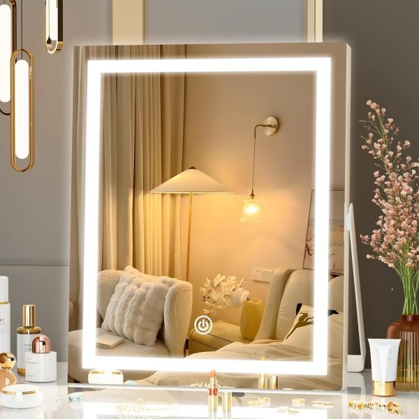 Vanity Mirror with Lights, 10"×12" LED Makeup Mirror, Lighted Makeup Mirror with Lights, Smart Touch Control Dimmable 3 Modes Light 360°Rotation White