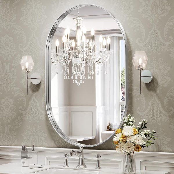 81ULIbl7TUL._AC_SL1500 Black Oval Mirror for Bathroom Vanity 20x30 Inch, Matte Black Bathroom Mirrors for Wall Metal Frame, Wall Mounted Mirror for Bedroom Living Room Wall Decor Hang Vertical and Horizontal