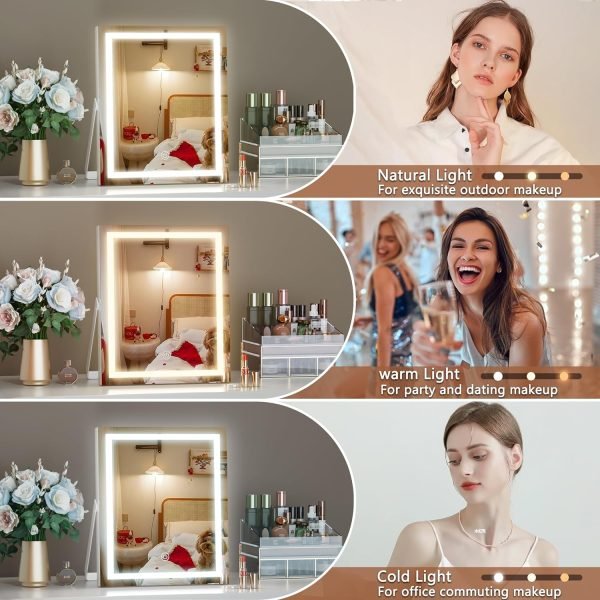 Vanity Mirror with Lights, 10"×12" LED Makeup Mirror, Lighted Makeup Mirror with Lights, Smart Touch Control Dimmable 3 Modes Light 360°Rotation White
