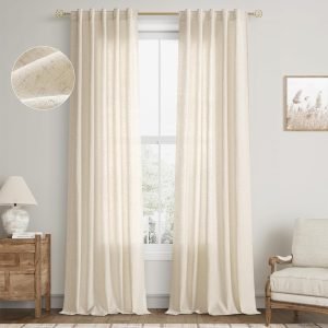 Linen Semi Sheer Curtains 90 Inches Long for Living Room Sliding Glass Door Back Tab Burlap Linen Look Rod Pocket Pinch Pleat Vintage Boho Farmhouse Beige Drapes Oatmeal Beige Colored