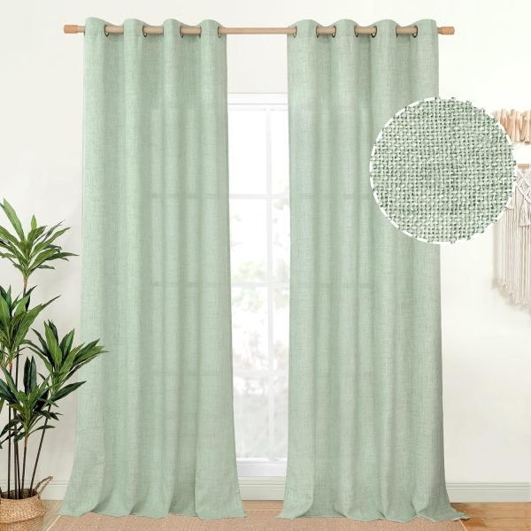 Natural Linen Curtains 63 Inch Length 2 Panels Bronze Grommet Linen Textured Short Window Drapes Light Filtering for Living Room Bedroom, 52 X 63 Inch