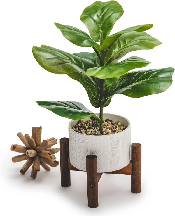Artificial Plant for Desk Decor | 15.5" Fake Plant with Stand | Faux Plant Indoor | Desktop Plant | Fiddle Leaf Faux Plant for Tabletop | Small Artificial Plant Indoor