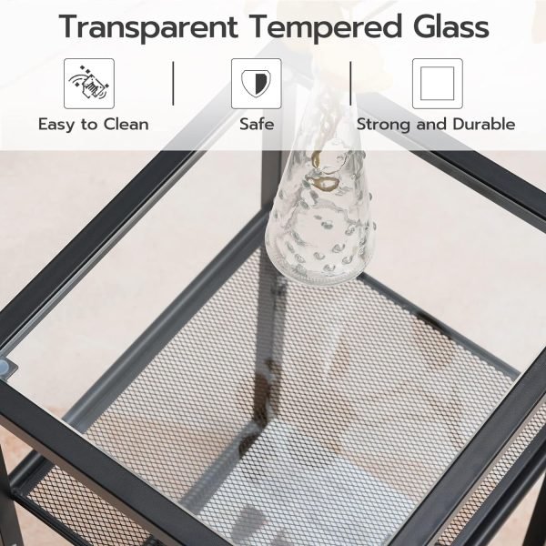 81VzOZ1NFsL._AC_SL1500 Side Tables Set of 2, 3-Tier Slim Nightstands with Storage Shelves, Modern End Tables, Tempered Glass Bedside Tables, for Living Room, Bedroom, Black BK77BZP201